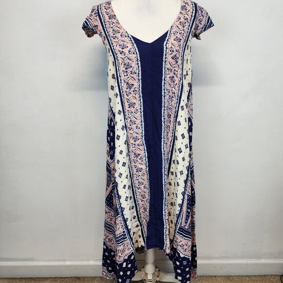 Anthro Maeve Patchwork Maxi Dress Size M Summertide Blue Boho Festival Hippie - Picture 1 of 14